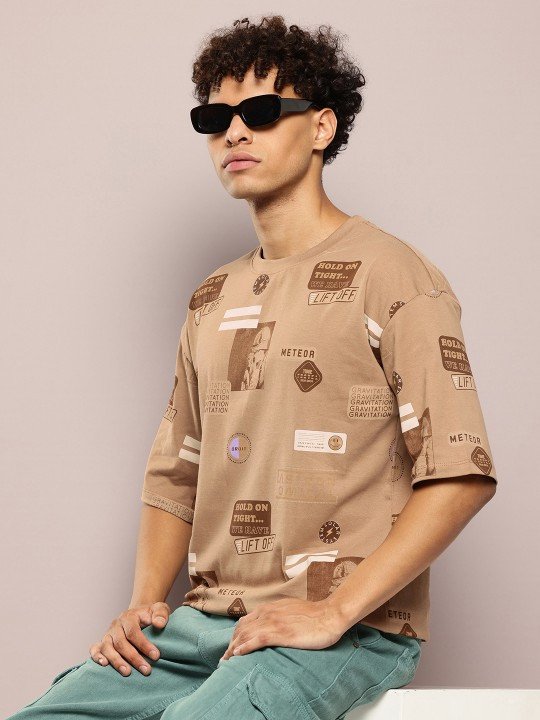 Graphic Printed Drop-Shoulder Sleeves Pure Cotton Oversized T-shirt