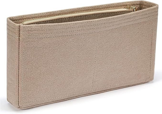GREENSHEEP Small Purse Organizer with Zipper, Felt Insert Bag Organizer Handbag Tote Liner Pouch for Women (Small, Beige)