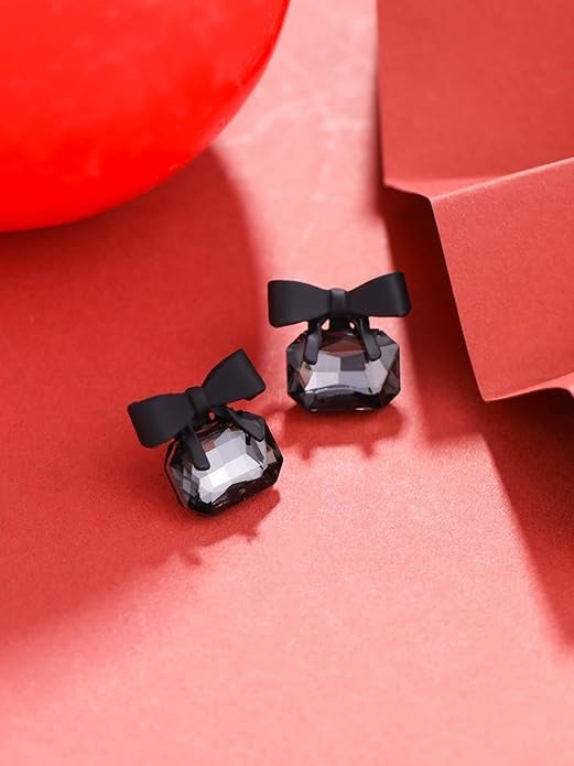 Yellow Chimes Earrings For Women Black Bow shape Crystal Drop Stud Earrings For Women and Girls