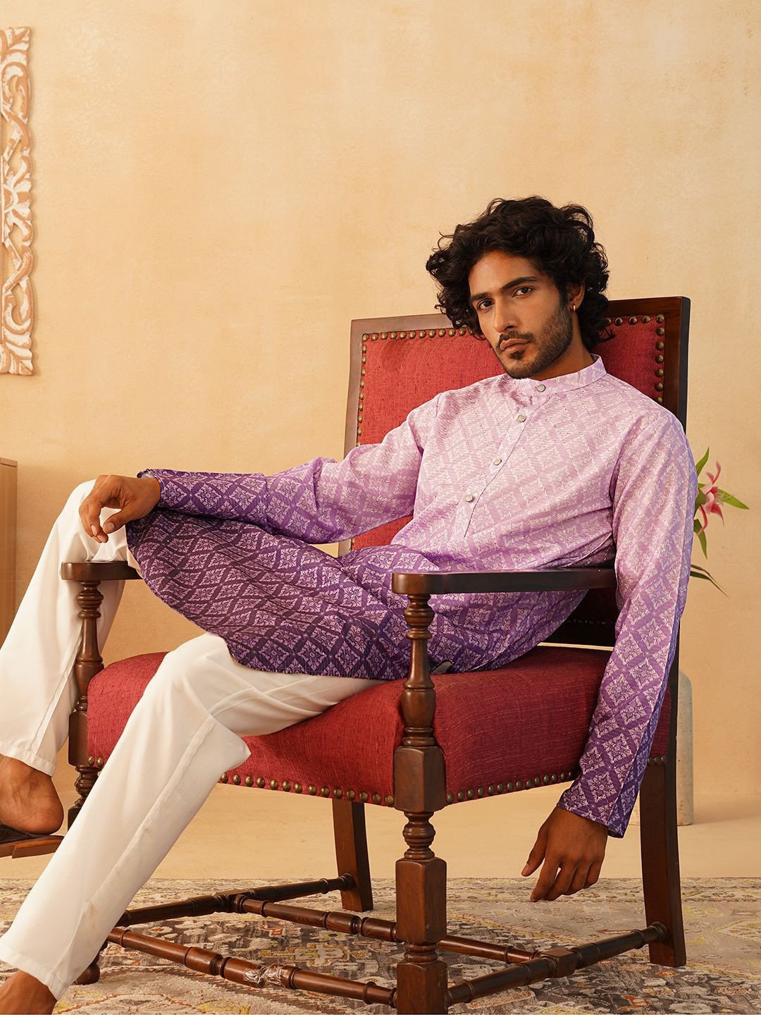Ethnic Motifs Printed Band Collar Pure Cotton Straight Kurta