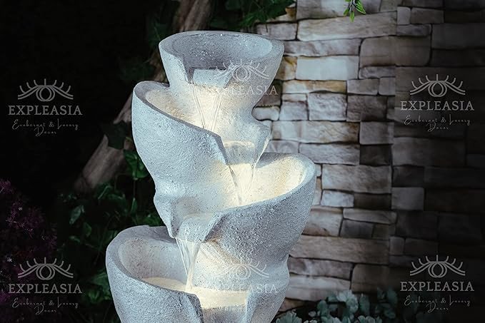 EXPLEASIA Resin Stacked Pot Water Fountain For Home, Office, Garden (Crstal White) Water Fountain For Home Decor, Water Fountain For Living Room, Tabletop Water Fountain