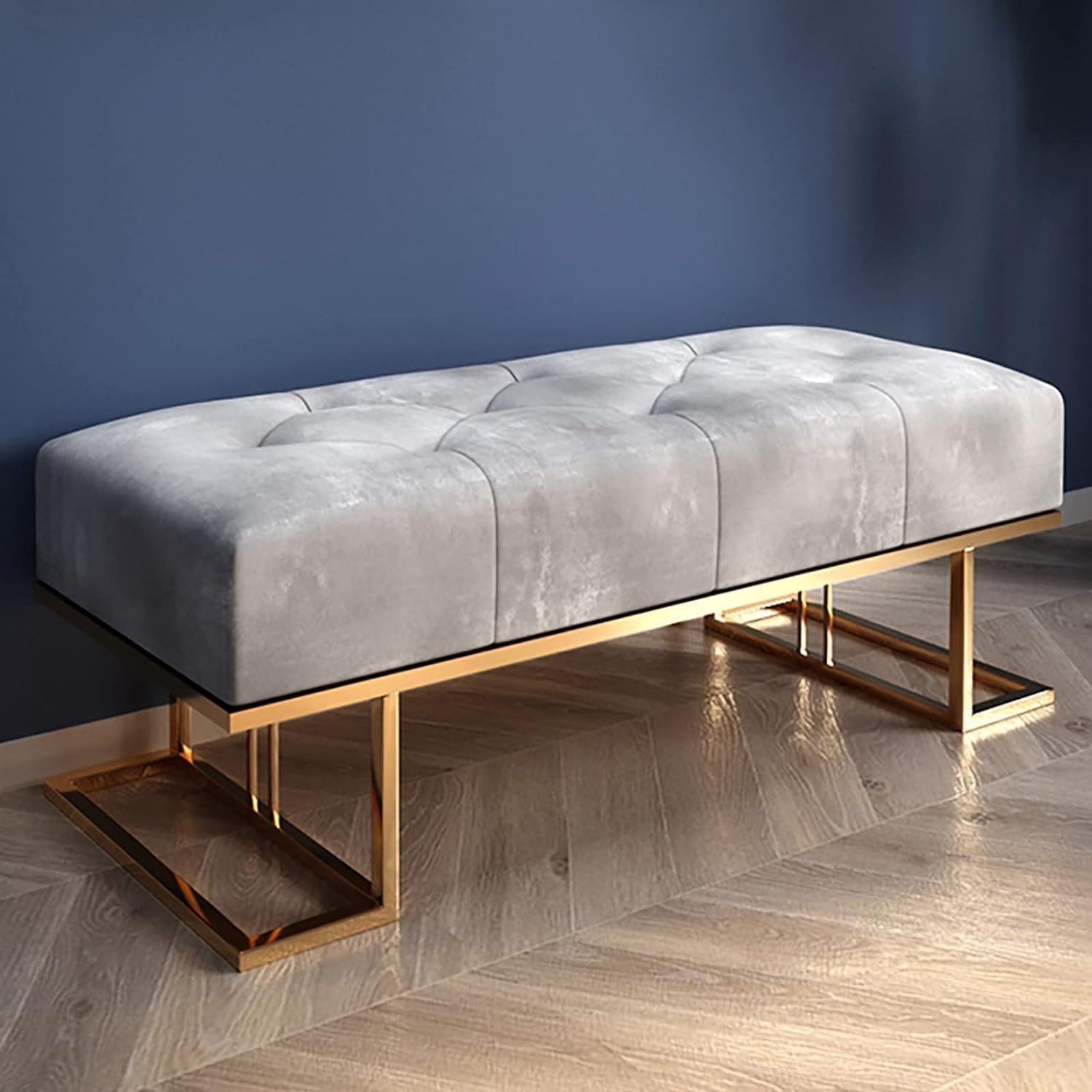 ObalTure Metal Entryway Bench For Bedroom Modern Ottoman End Of Bed Corduroy Padded Benches Decorative Home Furniture For Living Room Foyer Mudroom Hallway (Gray), Grey