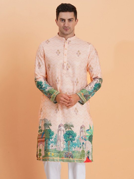 Men Floral Printed Mandarin Collar Kurta