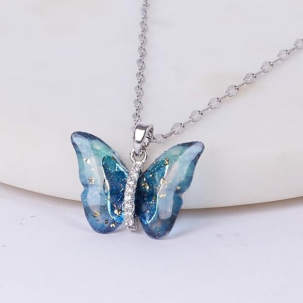 SALTY Valentine Gift for Girlfriend | Vibrant Blue Winged Butterfly Beauty Necklace for Women | Stylish Women's Jewelry | Valentines, Birthday, Anniversary, Wedding Gifts for Wife, Mother & Sister