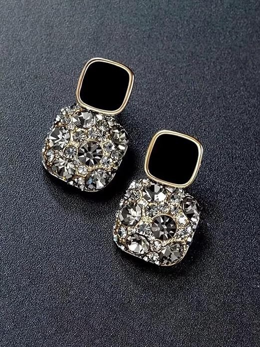 Yellow Chimes Earrings For Women Black Stone Studded Geometrical Shape Stud Drop Earrings For Women and Girls