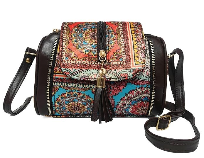 Multicolor Floral Stylish Sling Bag Crossbody for women- Adjustable Strap, Multiple Compartments, Handcrafted Design, Perfect for College & Office use & Casual Outings