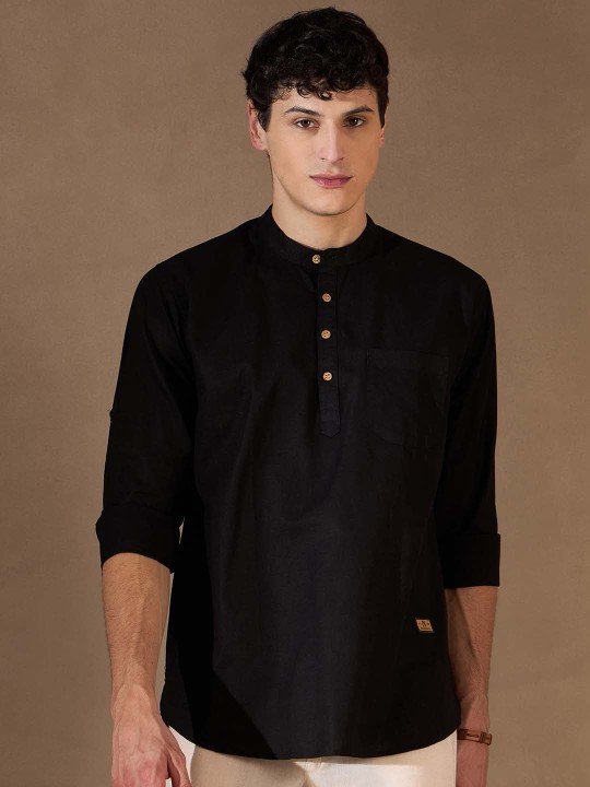 Men Black Cotton Kurta