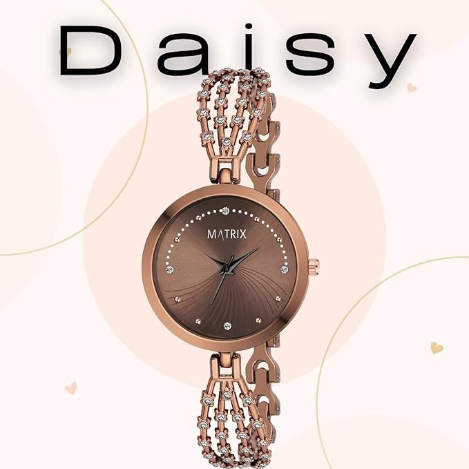 Matrix Daisy Collection | Stone Studded Dial with Designer Stone Studded Bracelet Chain Analog Watch for Women & Girls