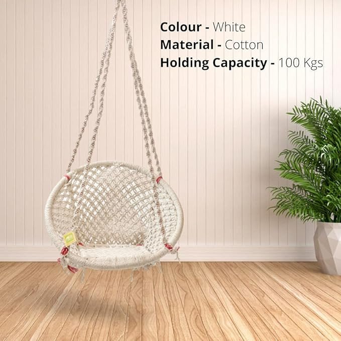 Curio Centre Round Cotton Home Swing & Hammock Chair (135 Cm X 57 Cm X 43 Cm, White)