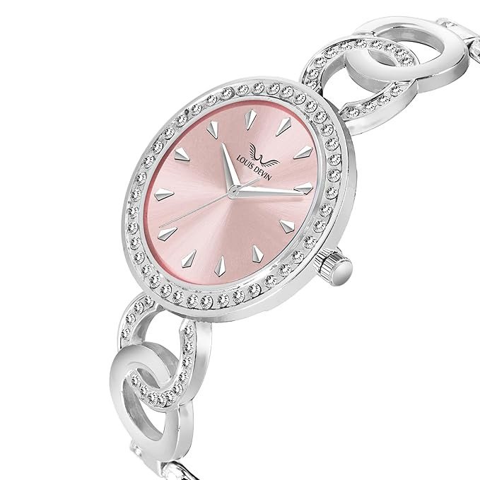 LOUIS DEVIN Silver Plated Bracelet Analog Watch for Women (Black dial/Pink dial/Blue Dial) | LD-JWL174