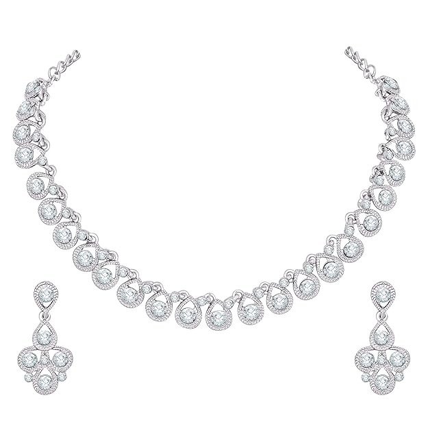 Atasi International Diamond/Stones Necklace Set with Earrings for Women | Stylish Jewellery for Party, Wedding and Festive Occasions | Fashion Accessories