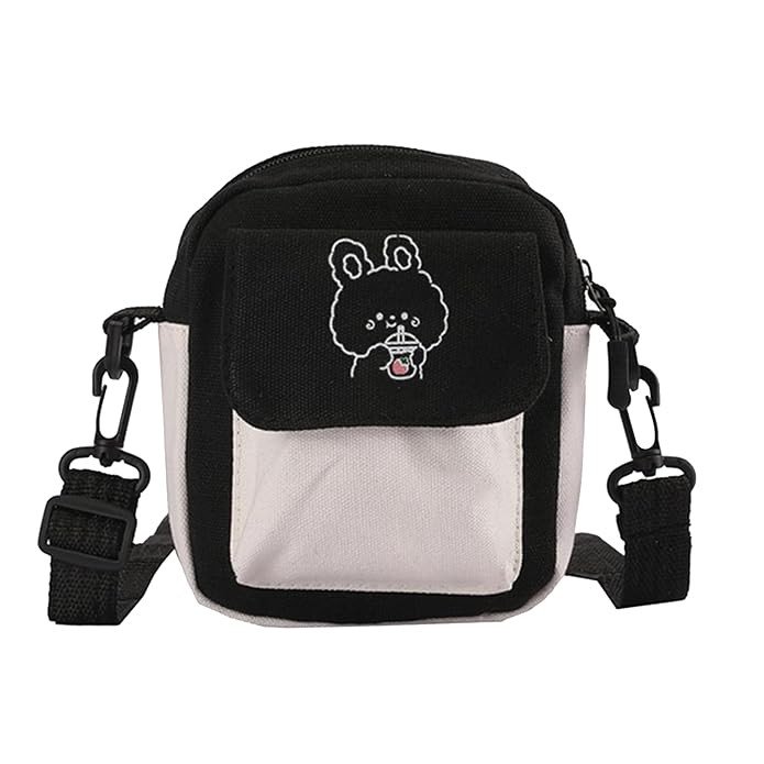 FINEMOE Black Cross Body Sling Bag for Women Stylish - Mini Casual Handbags, Exotic Mobile Phone Bags for Girls, Small Side Purse with Adjustable Strap, Cute Gifts for Women, Korean Ladies Side Bag