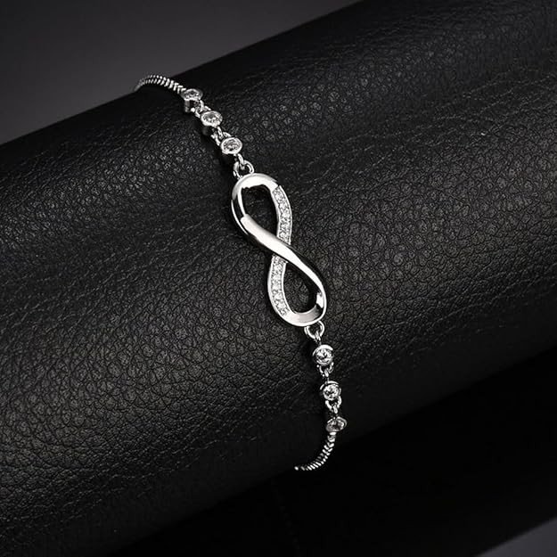 Shining Diva Fashion Endless Love Crystal Infinity Bracelet for Women CZ Diamonds Latest Stylish Adjustable Charm Tennis Bracelet for Girls